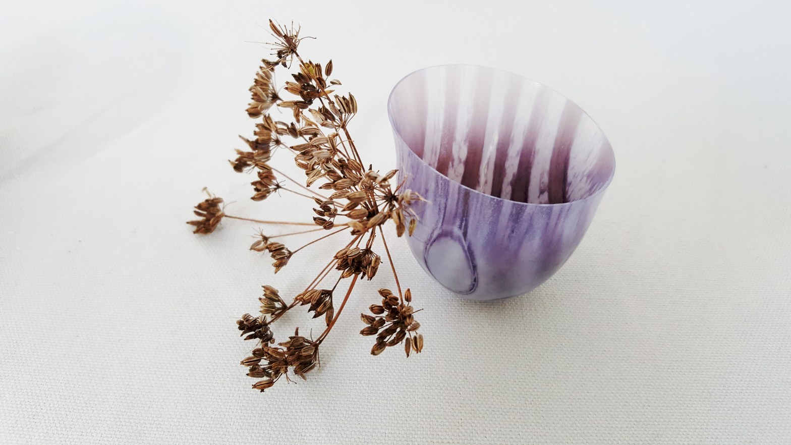 Lilac glass rocking bowl Pip Stacey Feathered Glass
