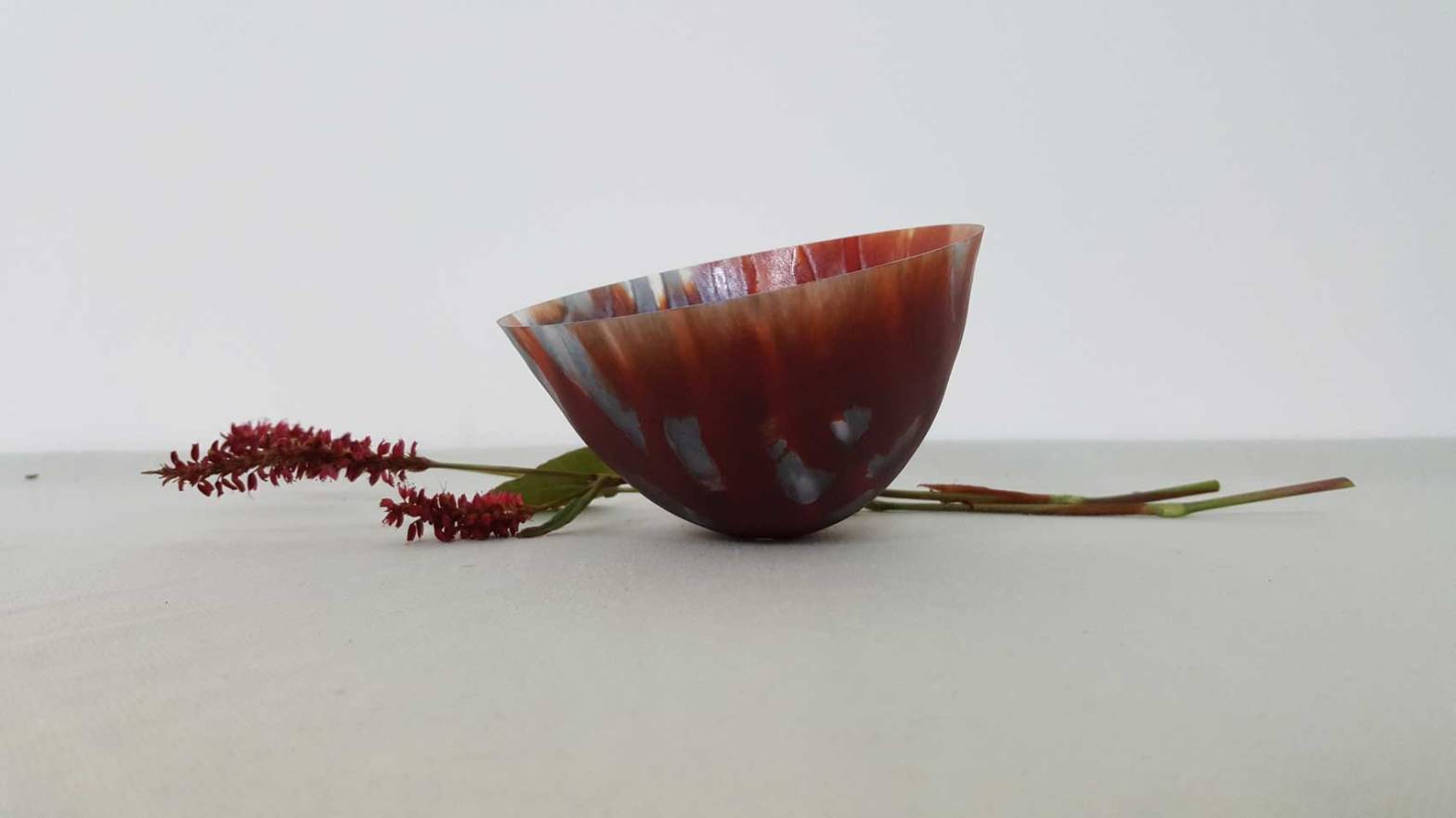 Rocking Bowl in Red 1 By Pip Stacey Feathered Glass