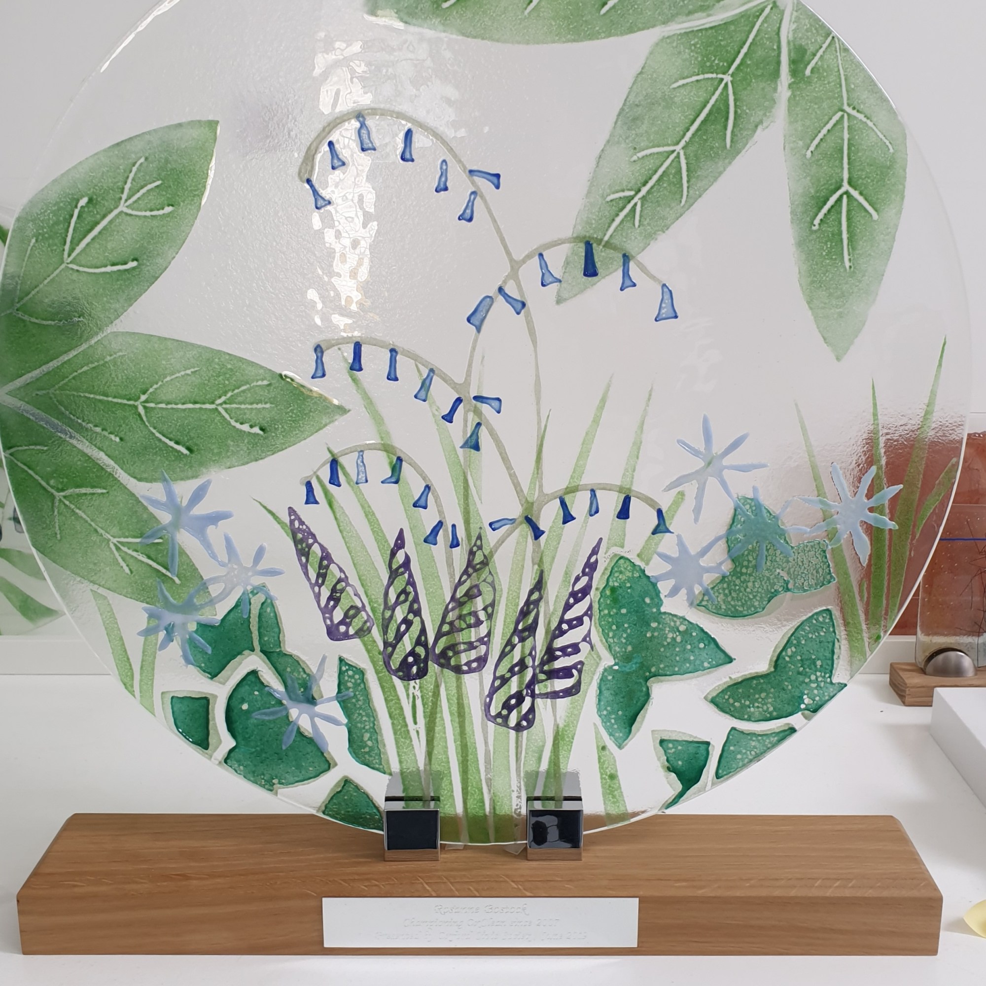 Feathered Glass commission bluebell roundel