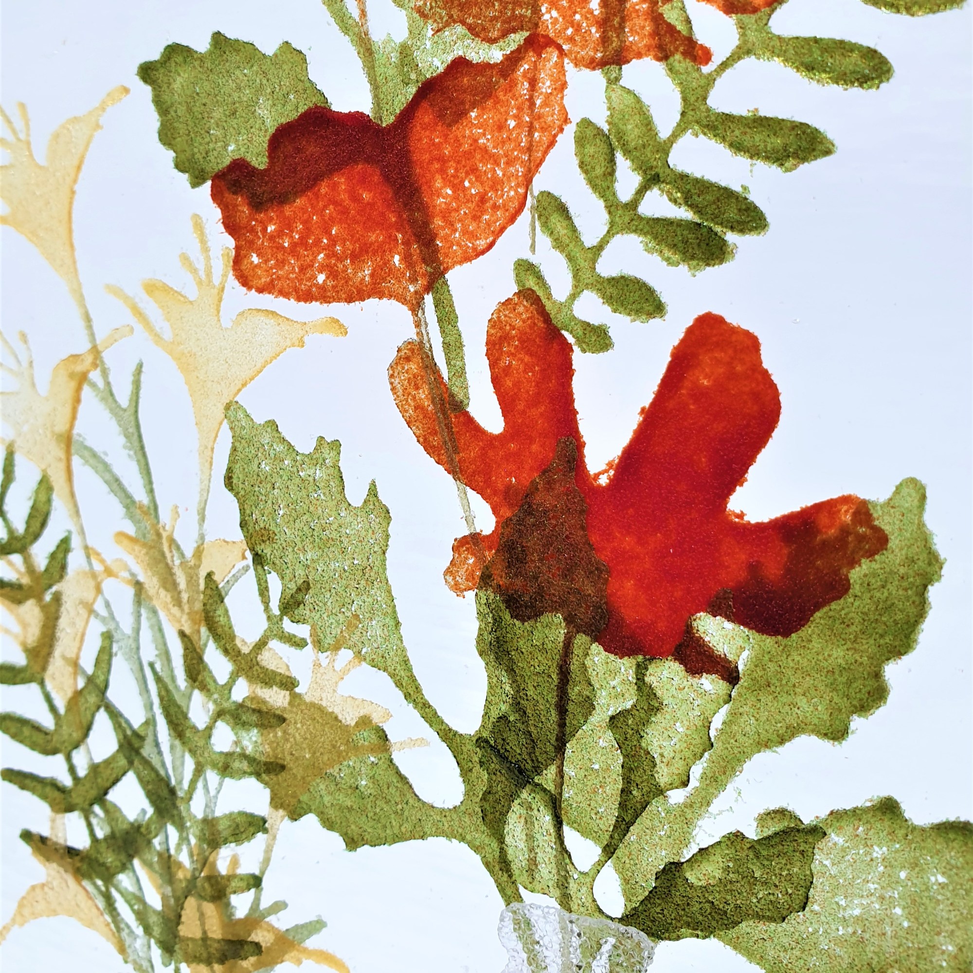 Feathered Glass pip stacey red poppies